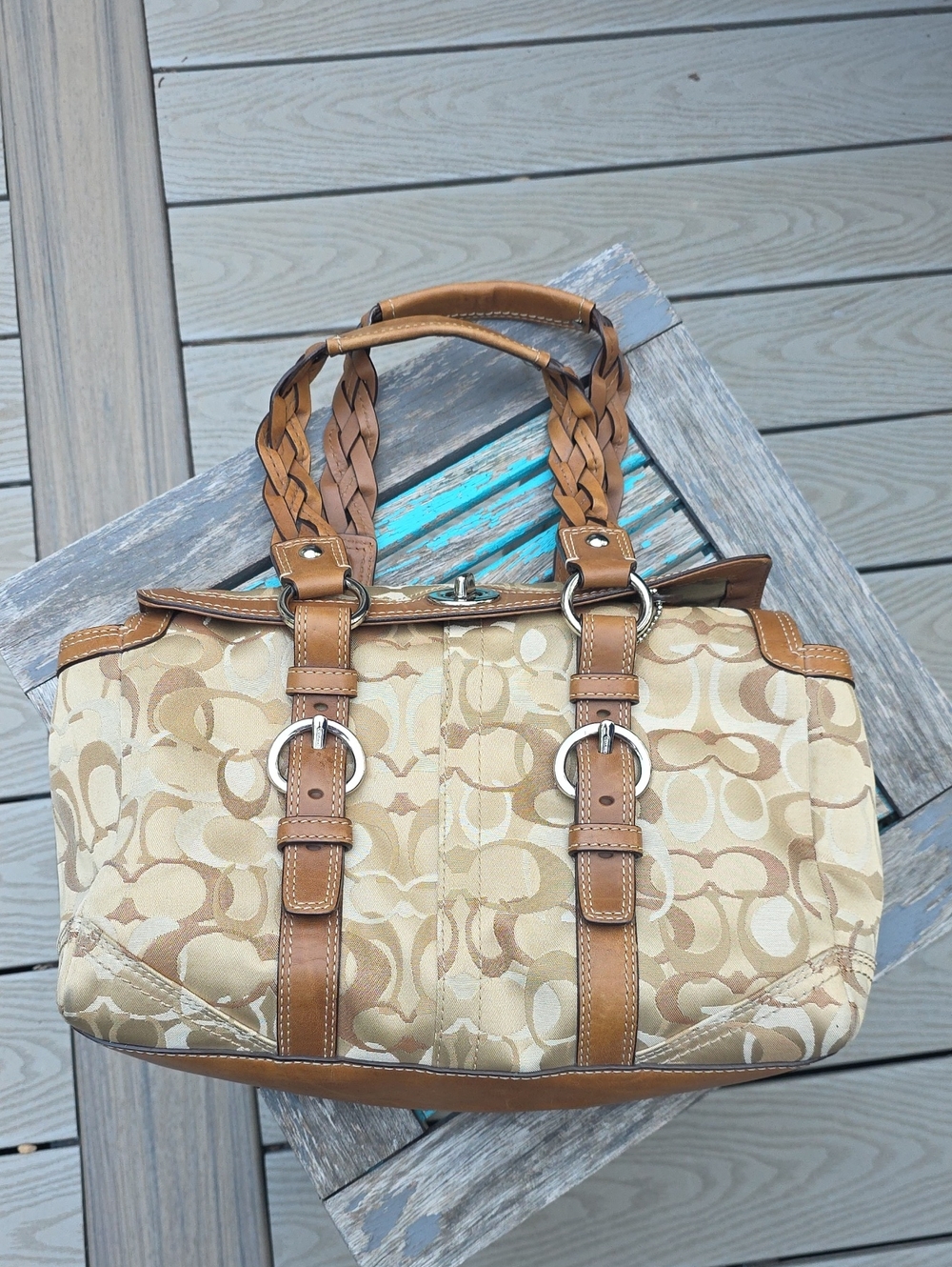Coach 2007 Large Chelsea Top Turnlock Satchel In Optic - Picture 11 of 12